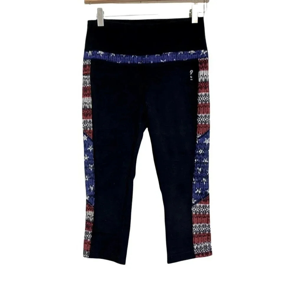 Reebok S black/ red white blue side panel capri tights